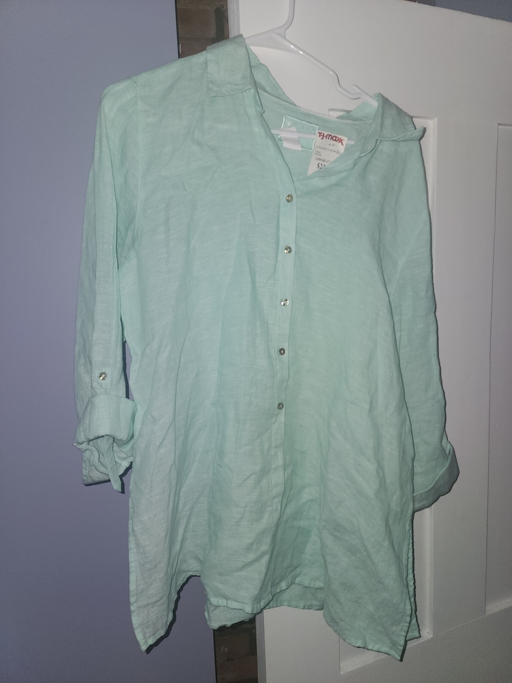 Sigrid Olsen Mint Green 100% Linen Button-Down Tunic